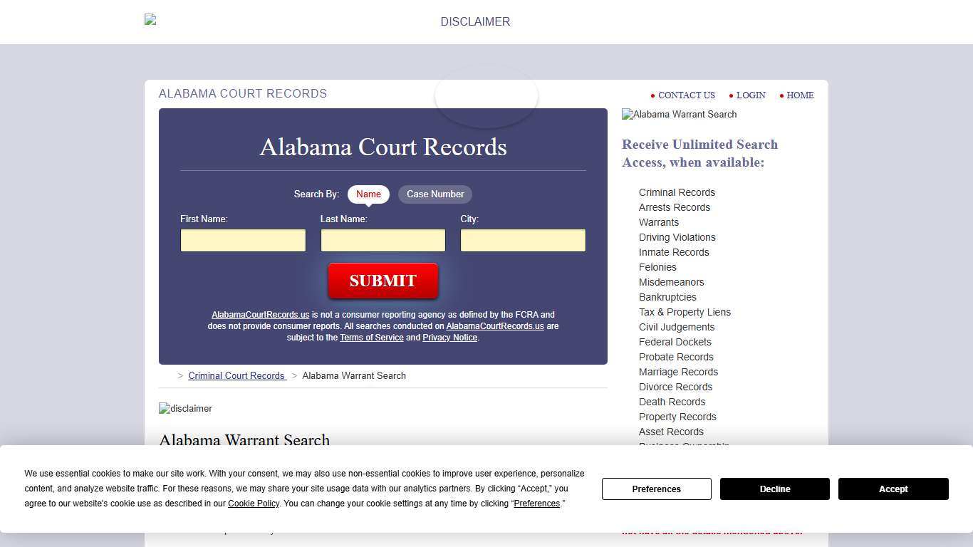 Alabama Warrant Search AlabamaCourtRecords.us